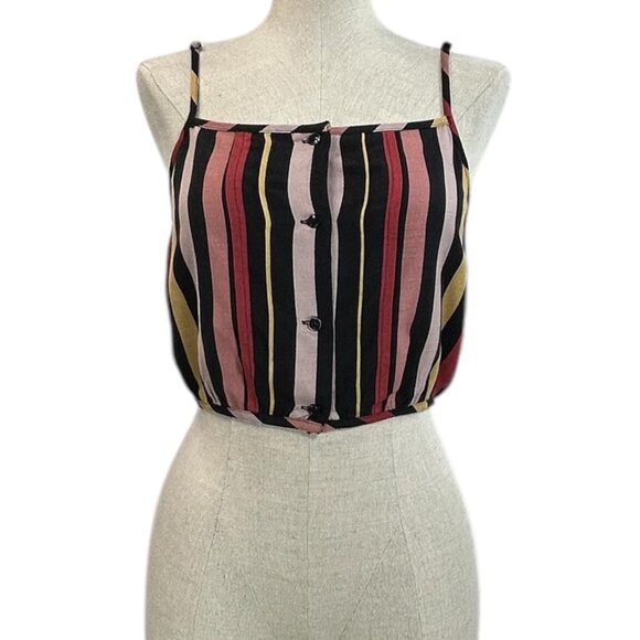 VOLCOM Danger Inside Cami Tank Top Sz L Multicolor Stripe Cropped Button Up Cami - Picture 4 of 8
